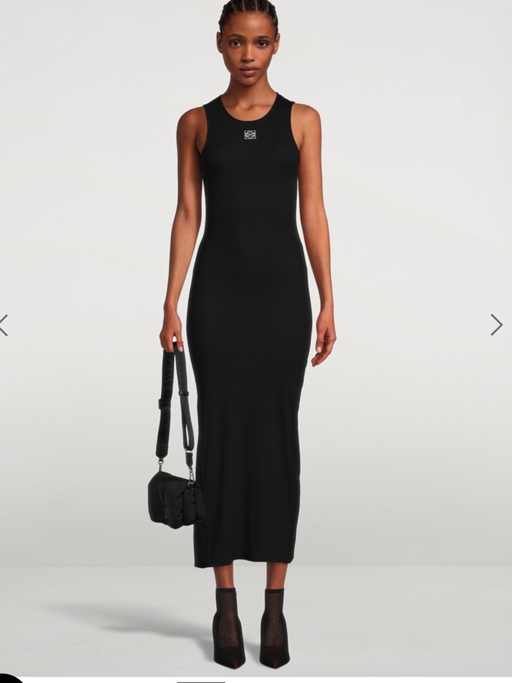 NEW LOEWE Anagram Ribbed Cotton Tank Maxi Dress Black Size S Luxury Minimalist - Picture 2 of 11